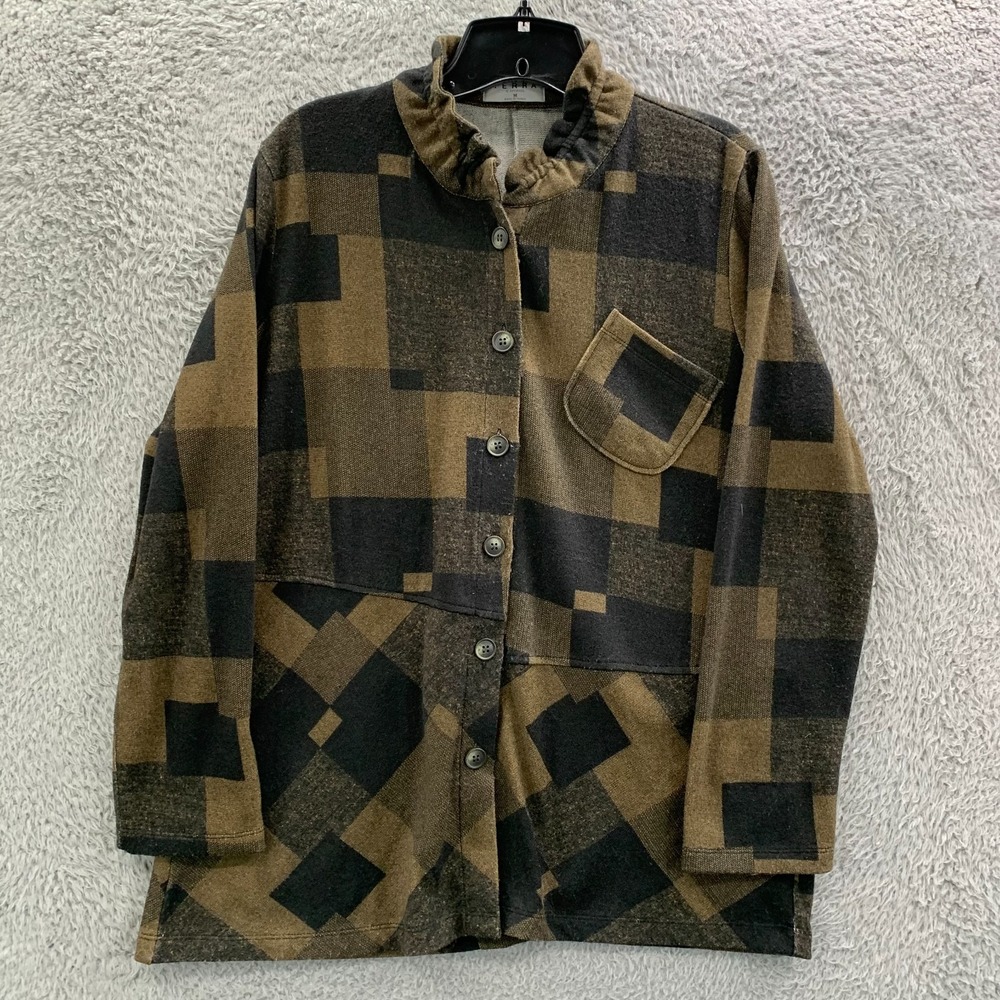 TERRA SJ APPAREL Blouse Womens Medium Top Plaid Green*